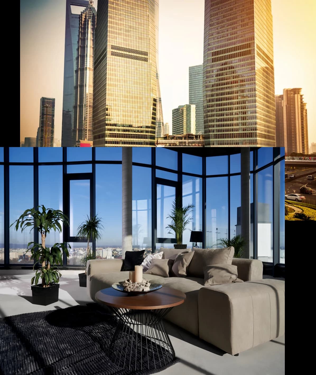 Modern building at sunset